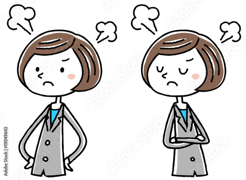 イラスト素材：ビジネス　スーツの女性　怒る　バリエーション