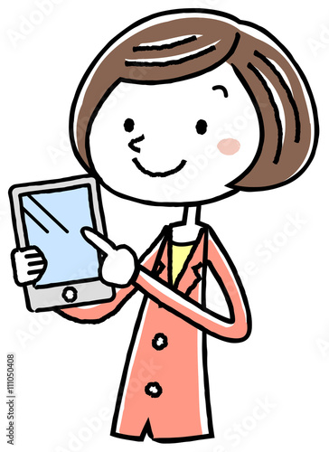 イラスト素材：ビジネス　スーツの女性　タブレット