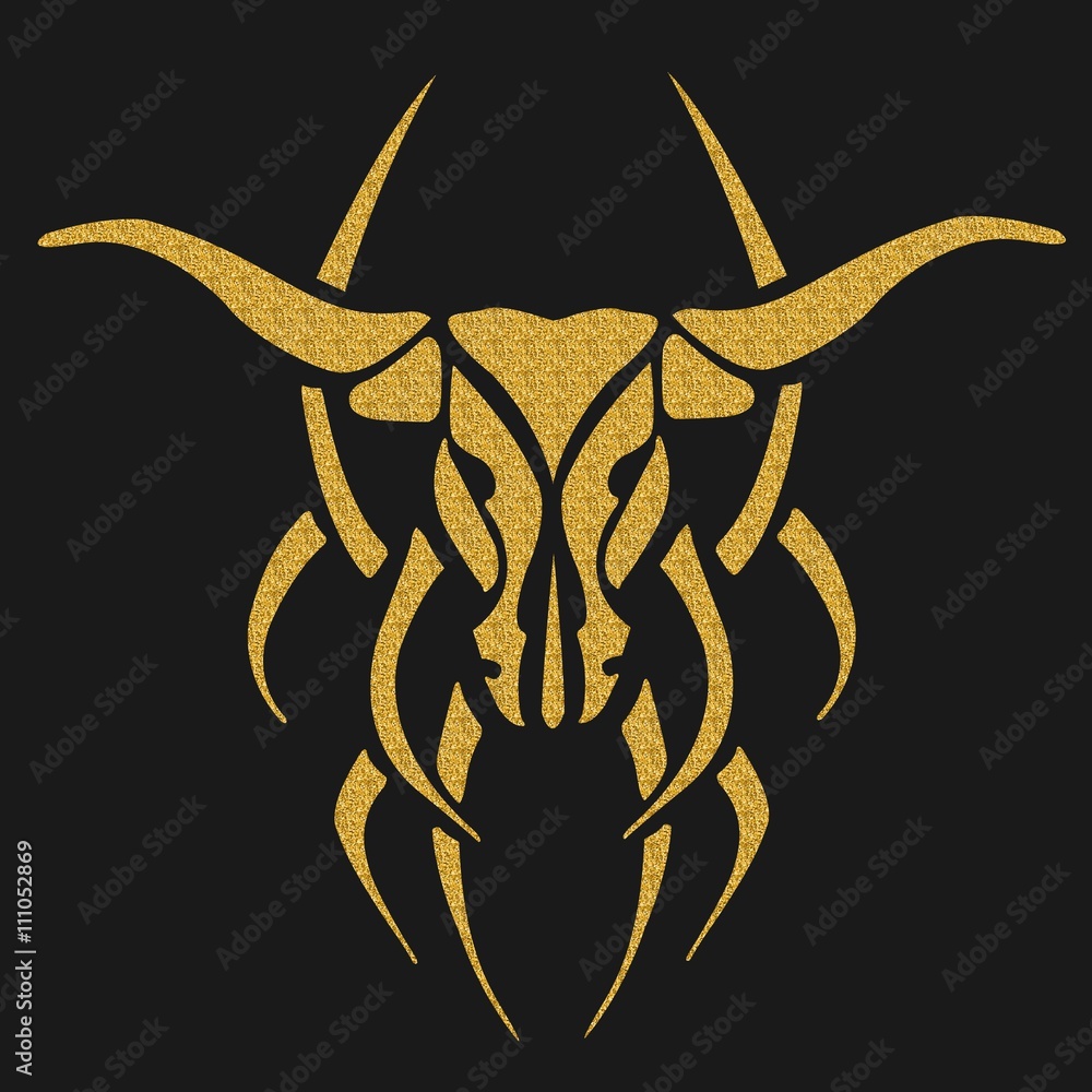 Fototapeta premium Gold tattoo bull illustration