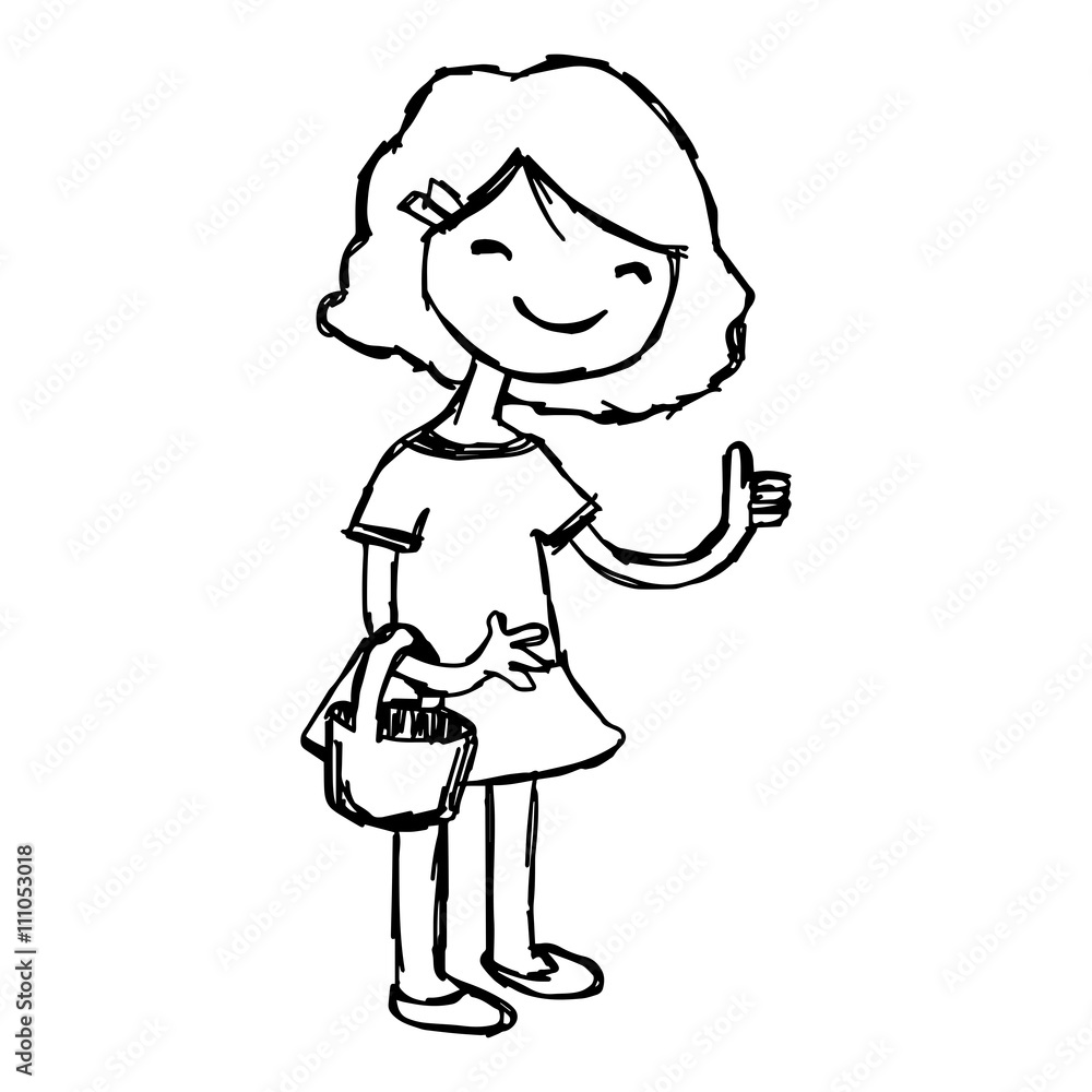 illustration vector hand drawn doodle of smiling girl with basket illustration vector hand drawn doodle of smiling girl with basket