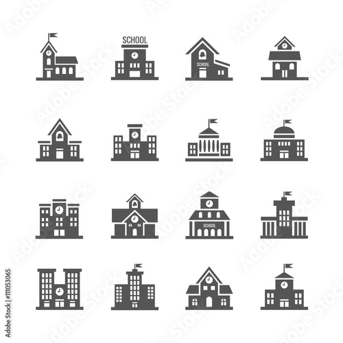 School building vector icons set. Urban school architecture and structure school institution illustration photo