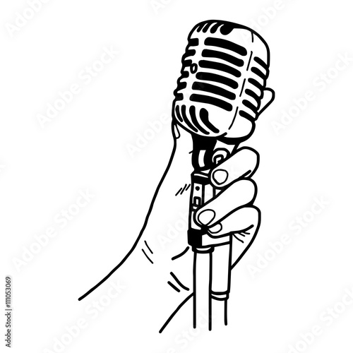 illustration vector draw doodles of holding retro microphone Stock-vektor | Adobe Stock