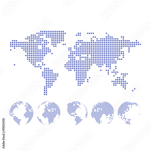 Vector dotted Map and Globe of the World