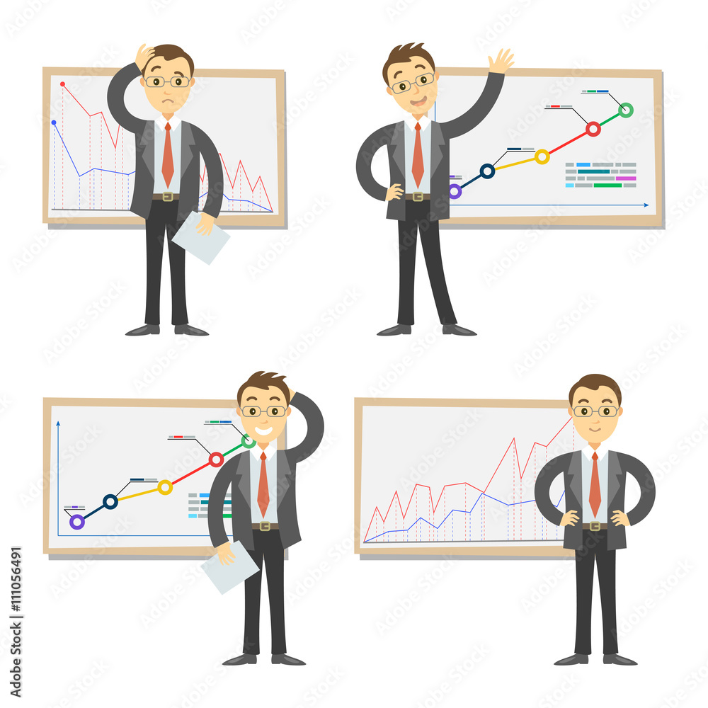 Vector set of businessmen on the background of the graph. Vector set of businessmen on the background of the graph.
