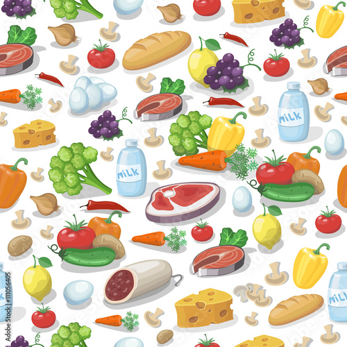 Everyday food products seamless pattern