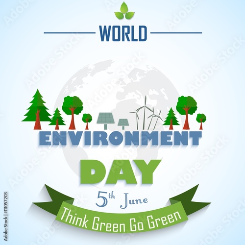 World environment day background with globe and green ribbon 