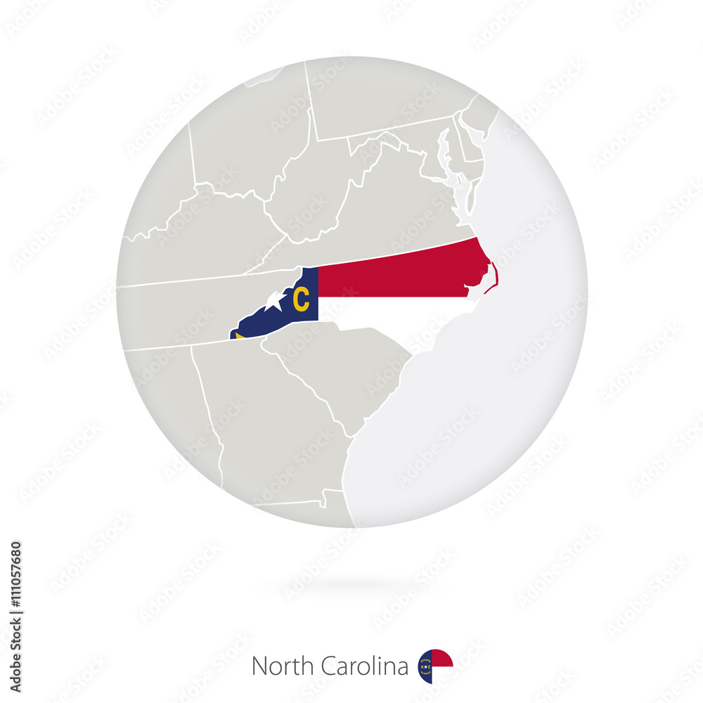 Map of North Carolina State and flag in a circle. Stock Vector | Adobe ...