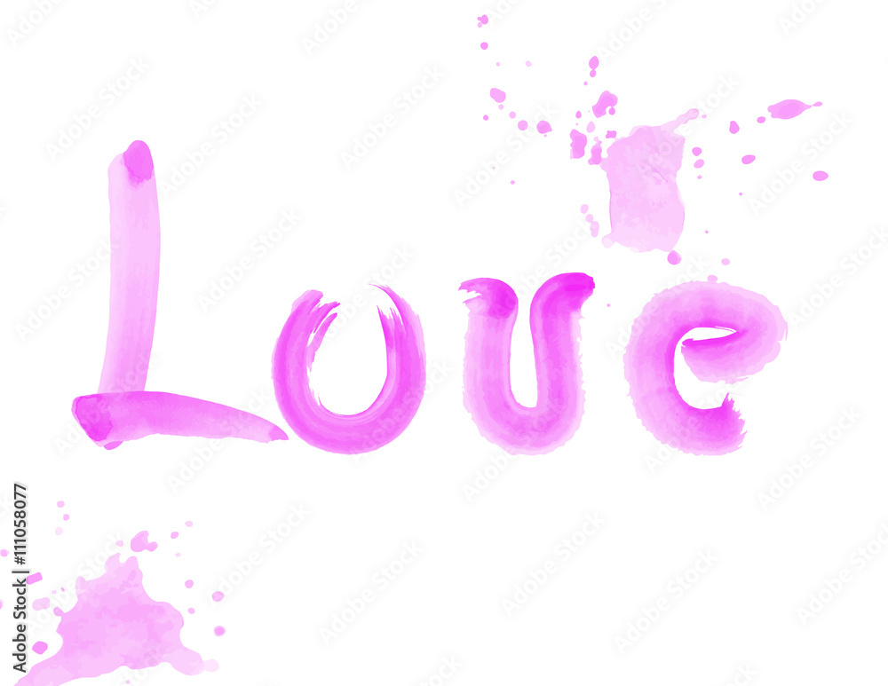 vector illustration lettering love watercolor brush with watercolor stains