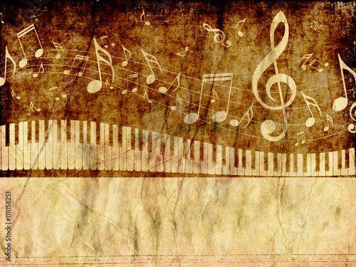 Bild auf Leinwand Piano Keyboard with Music Notes Grunge