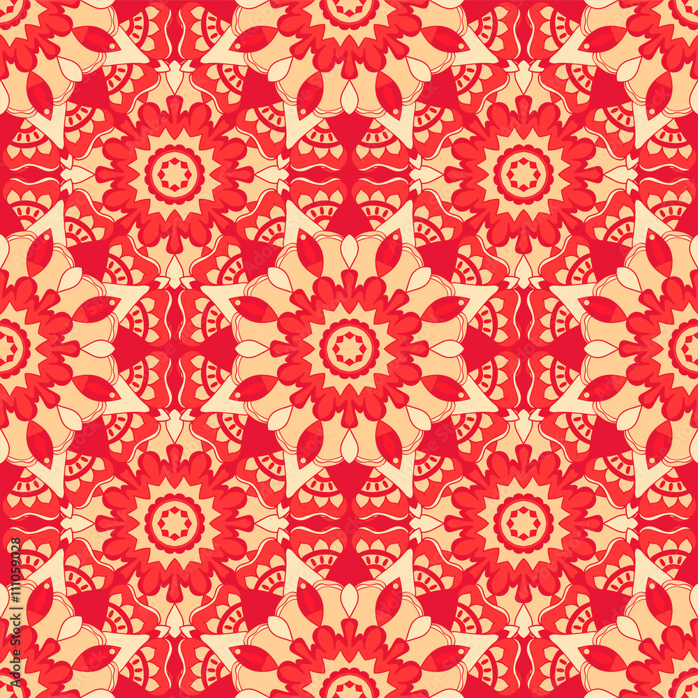 Seamless pattern. Decorative pattern in beautiful red apple and beige colors. Vector illustration