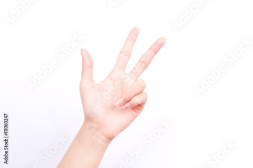 finger hand symbols isolated concept three fingers salute congratulation on white background © ninefar