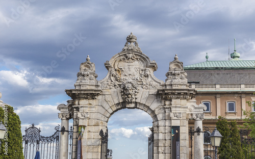 HUNGARY BUDAPEST - APRIL 15 2016 The gate leading to the Royal P