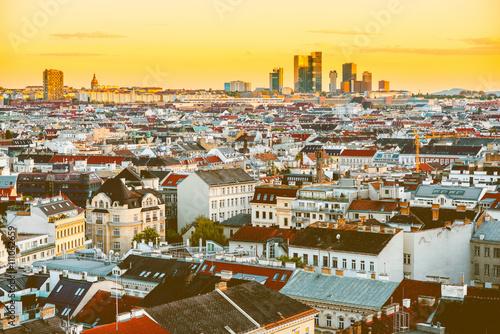 Photography Panoramic cityscape view on Vienna city with Wienerburg modern offices on the ho