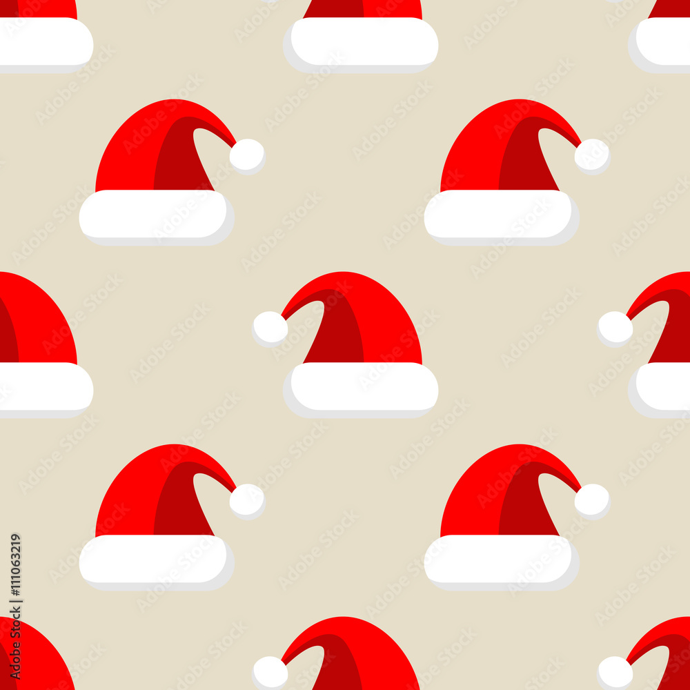 fin de semana piel regimiento Icono plano patrón con gorro de Papa Noel sobre fondo beige Stock Vector |  Adobe Stock
