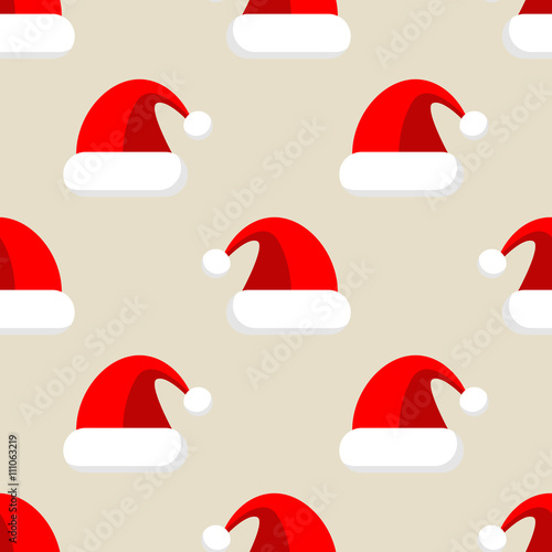 Icono plano patrón con gorro de Papa Noel sobre fondo beige