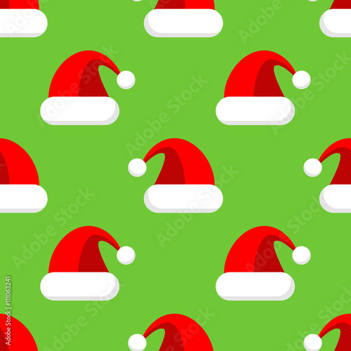 Icono plano patrón con gorro de Papa Noel sobre fondo verde