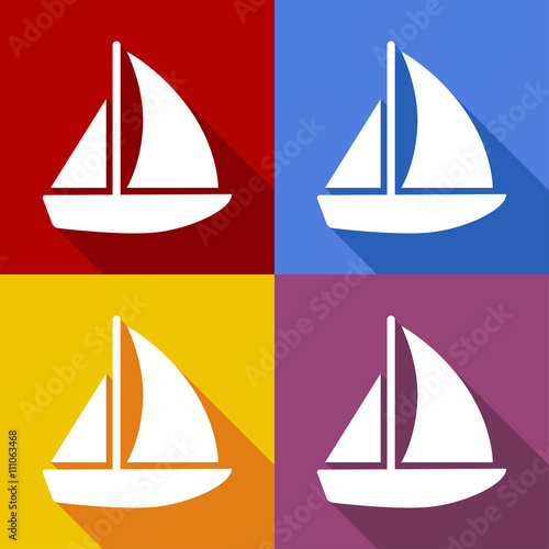 Icono plano velero con sombra en varios colores
