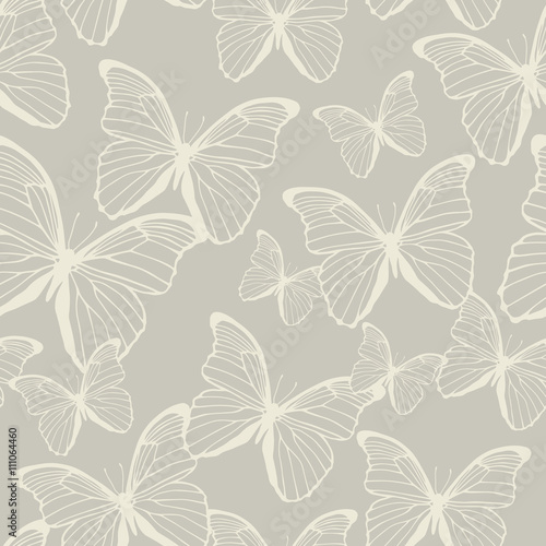 Seamless pattern with outline butterflies
