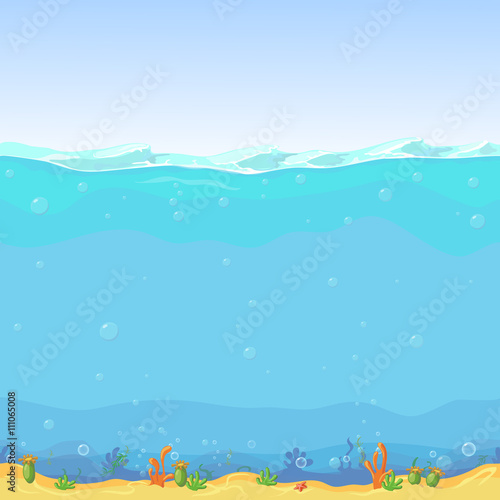 Underwater seamless landscape, cartoon background for game design