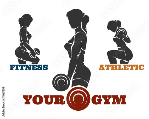 Training fitness woman emblem set