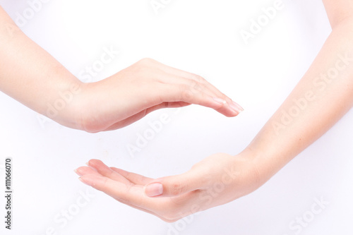 finger hand symbols isolated concept join two cupped hands and may the force be with you on white background