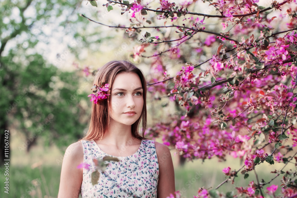 beautiful girl in orchard