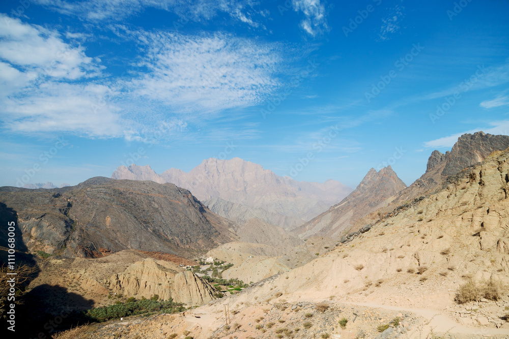 in oman  the old mountain gorge and canyon the deep cloudy  sky