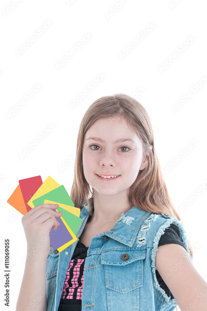 growth a portrait of the beautiful young girl with cash cards
