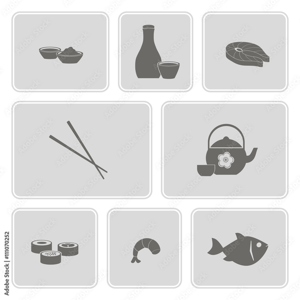 monochrome icon set with sushi and sake for your design monochrome icon set with sushi and sake for your design
