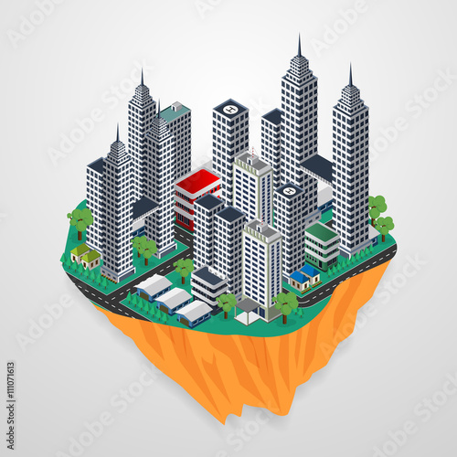 isometric city landscape floating in the sky