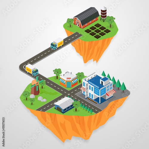 Delivery Concept, Express Delivery in the isometric city landsca
