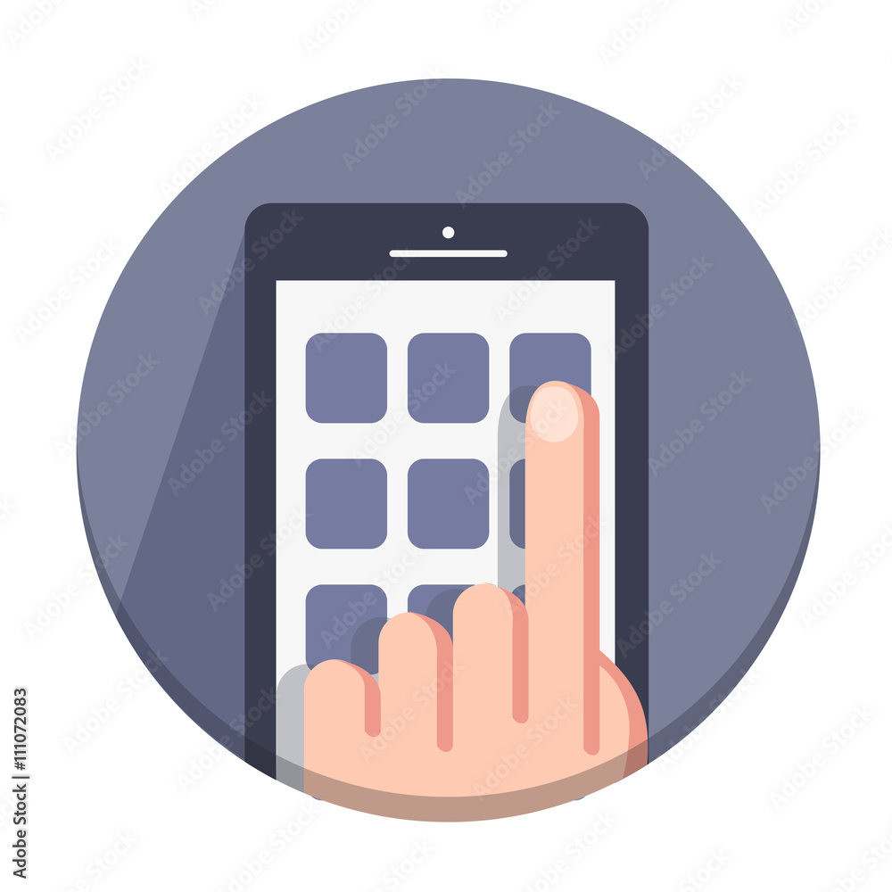 vector flat round icons with a finger and a mobile device with g vector flat round icons with a finger and a mobile device with g