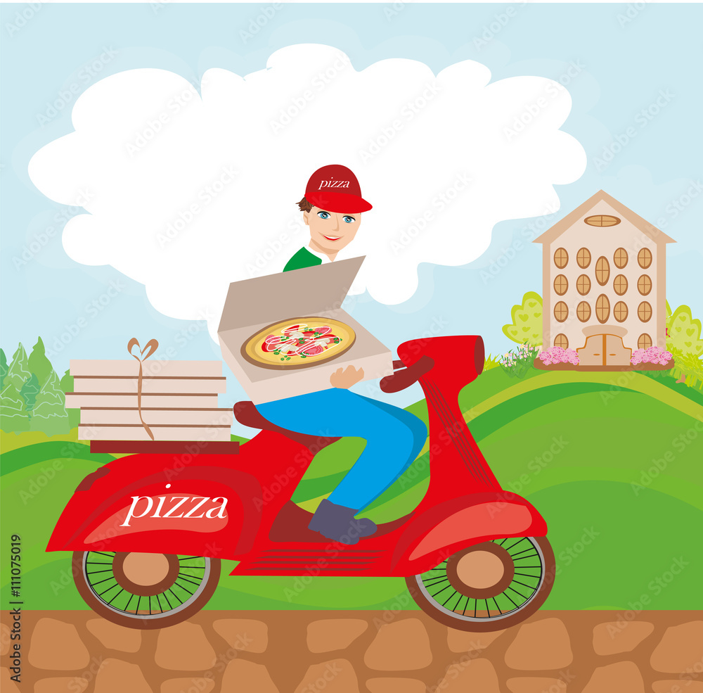 pizza delivery man on a motorcycle pizza delivery man on a motorcycle