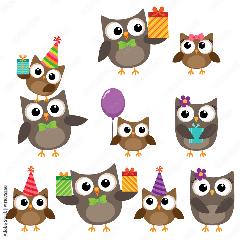 Birthday party elements with owls Birthday party elements with owls