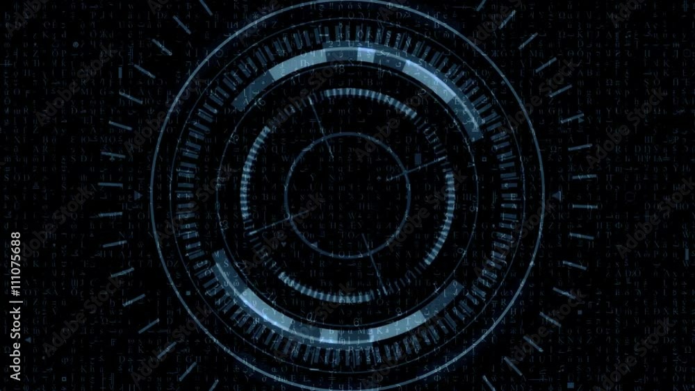 Futuristic Hud Target with Computer Data Screen at the end. Good for tech title and background, news headline business intro screensaver.