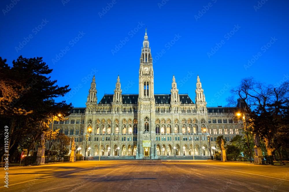 City Hall (Rathaus) in Vienna, Austria in evening
