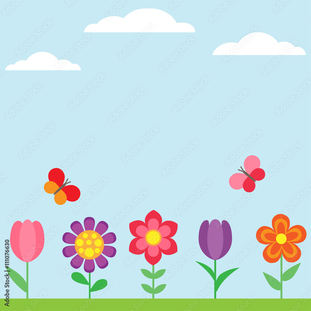 Spring flower background with butterflies