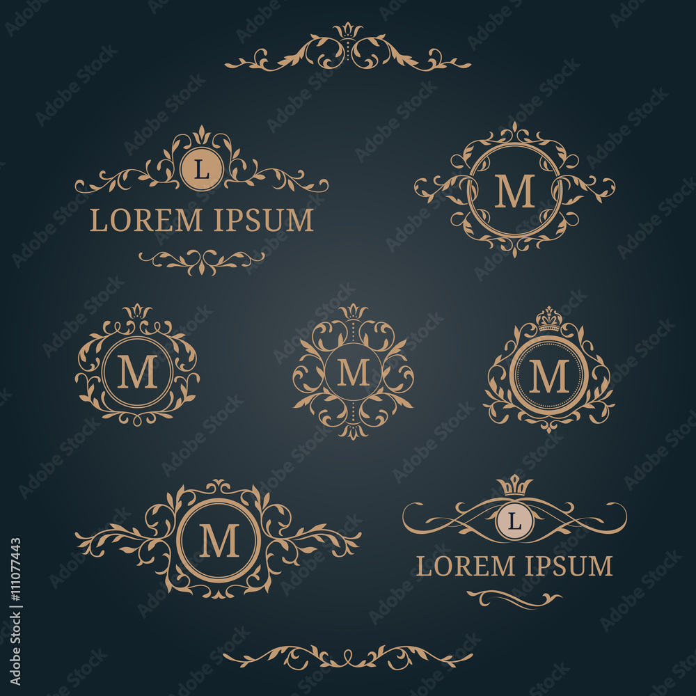Set of elegant floral monograms and borders Set of elegant floral monograms and borders