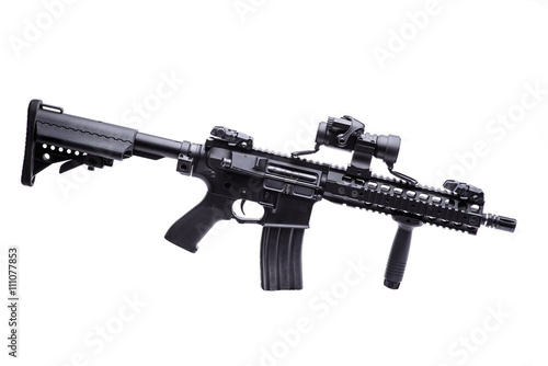 US specops rifle isolated/ Modern US specops rifle with optic scope isolated on white background
