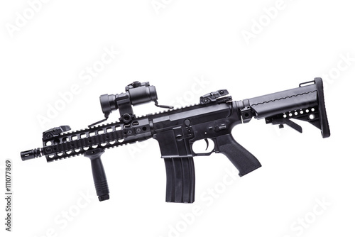 M16 rifle isolated/US M16 rifle with optical sight on white background photo