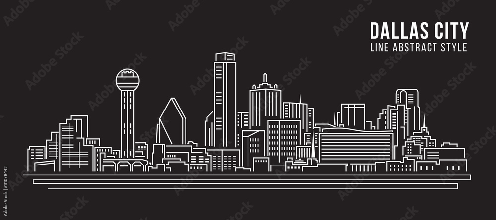 Cityscape Building Line art Vector Illustration design - Dallas City
