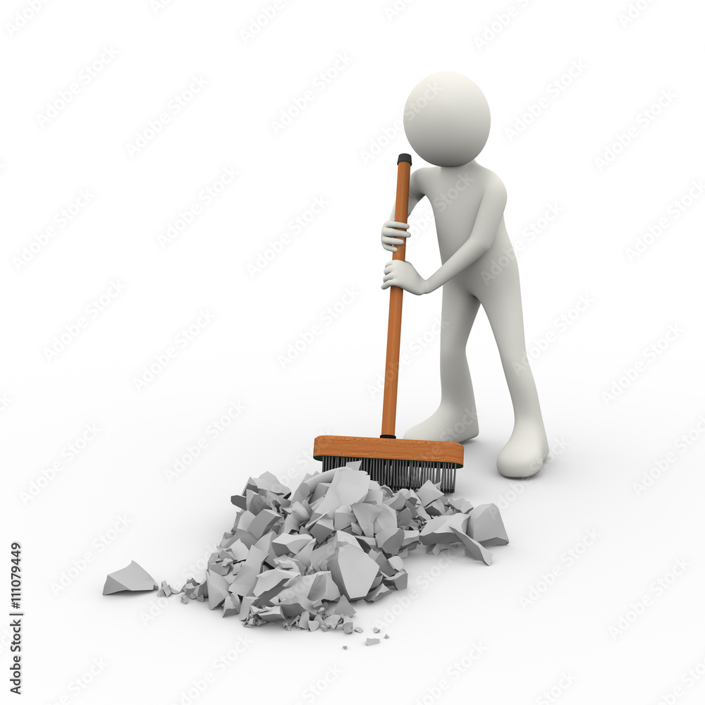 3d person cleaning with broom deck stick brush Stock Illustration