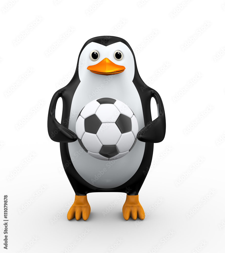 Fototapeta premium 3d penguin holding soccer football