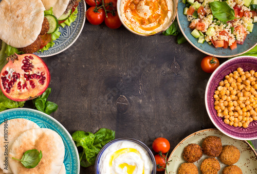 Middle eastern traditional dishes background