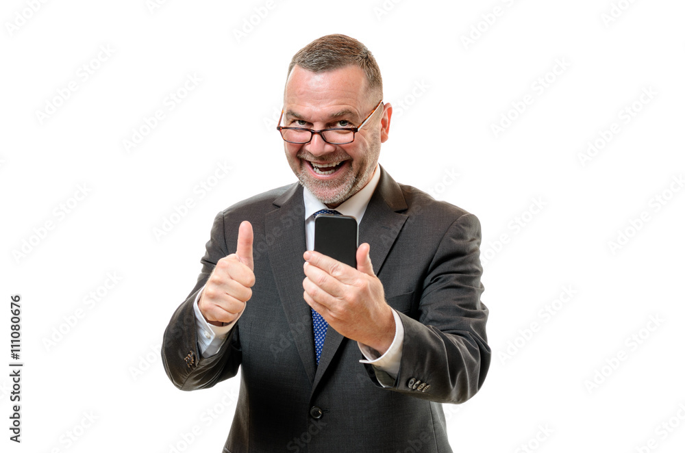 Excited successful businessman giving a thumbs up Excited successful businessman giving a thumbs up