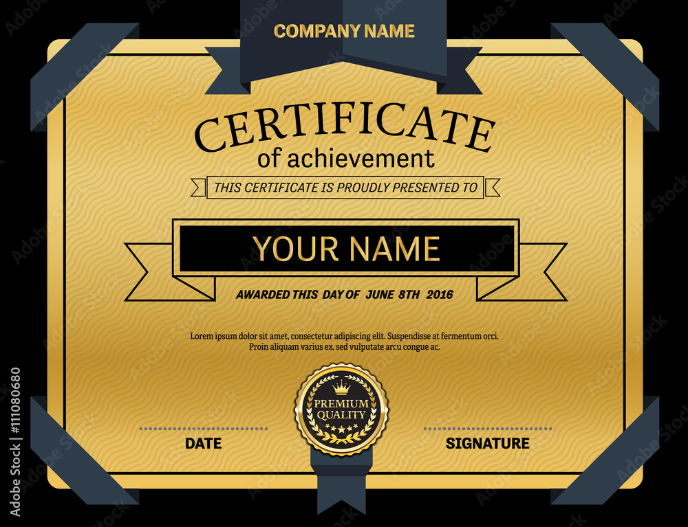 gold blue ribbon certificate template vector illustration design EPS ...
