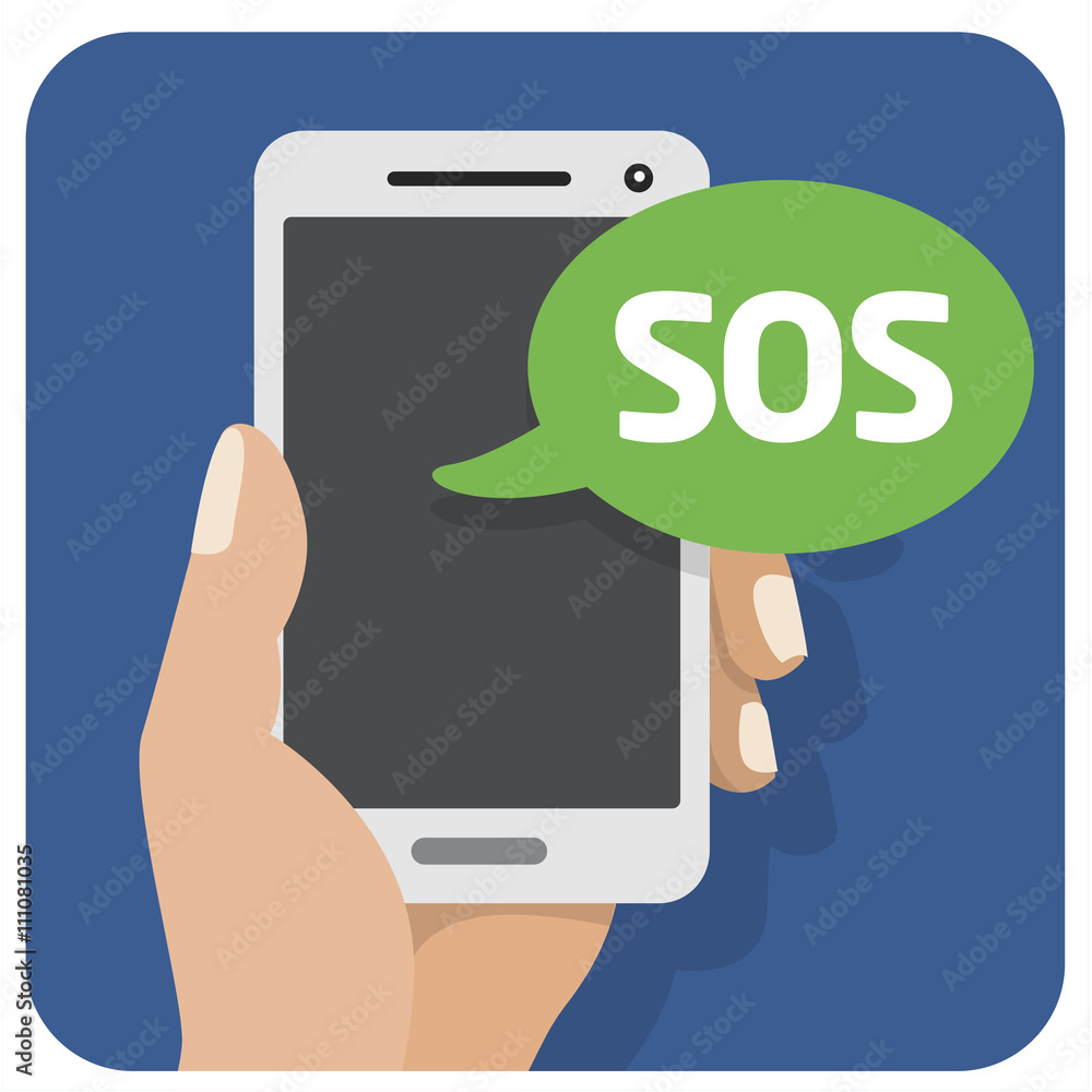 Vector flat illustration icon with the hand and mobile phone wit Vector flat illustration icon with the hand and mobile phone wit