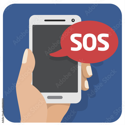 Vector flat illustration icon with the hand and mobile phone wit