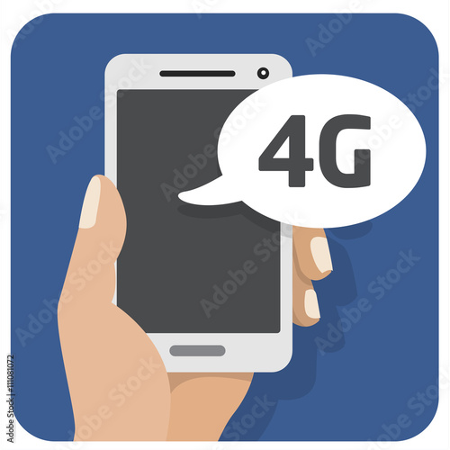 Vector flat illustration icon with the hand and mobile phone wit