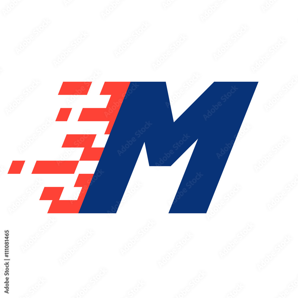 M letter with abstract checkered flag M letter with abstract checkered flag